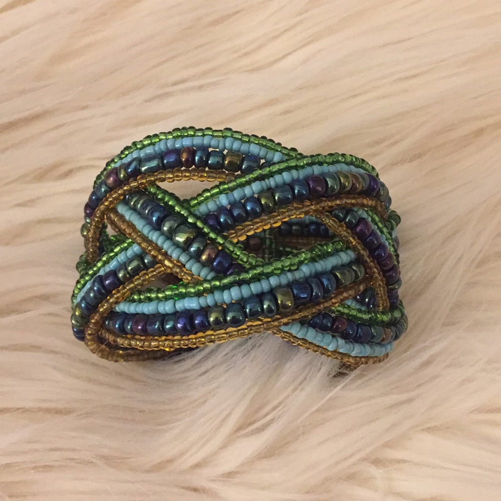Blue & Green Beaded Cuff Bracelet